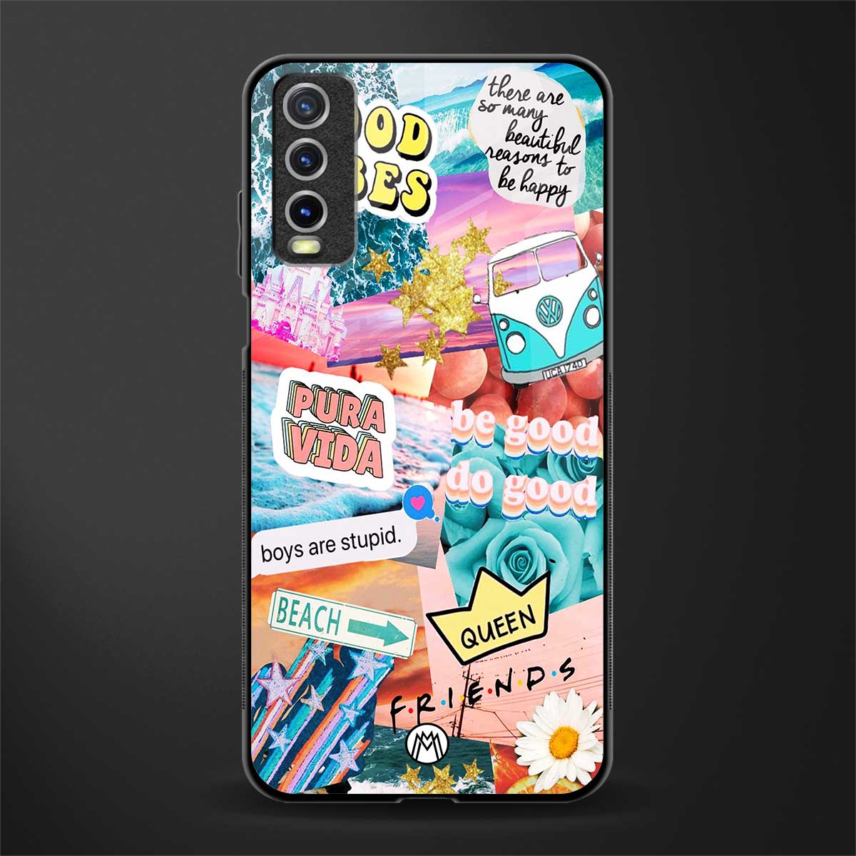 beach vibes collage glass case for vivo y20i vivo y20t image