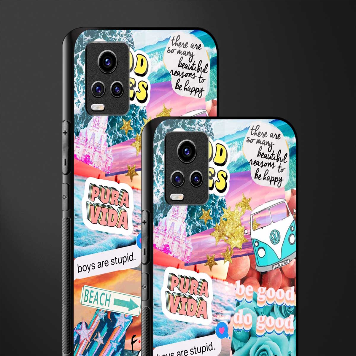 beach vibes collage glass case for vivo v20 image-2