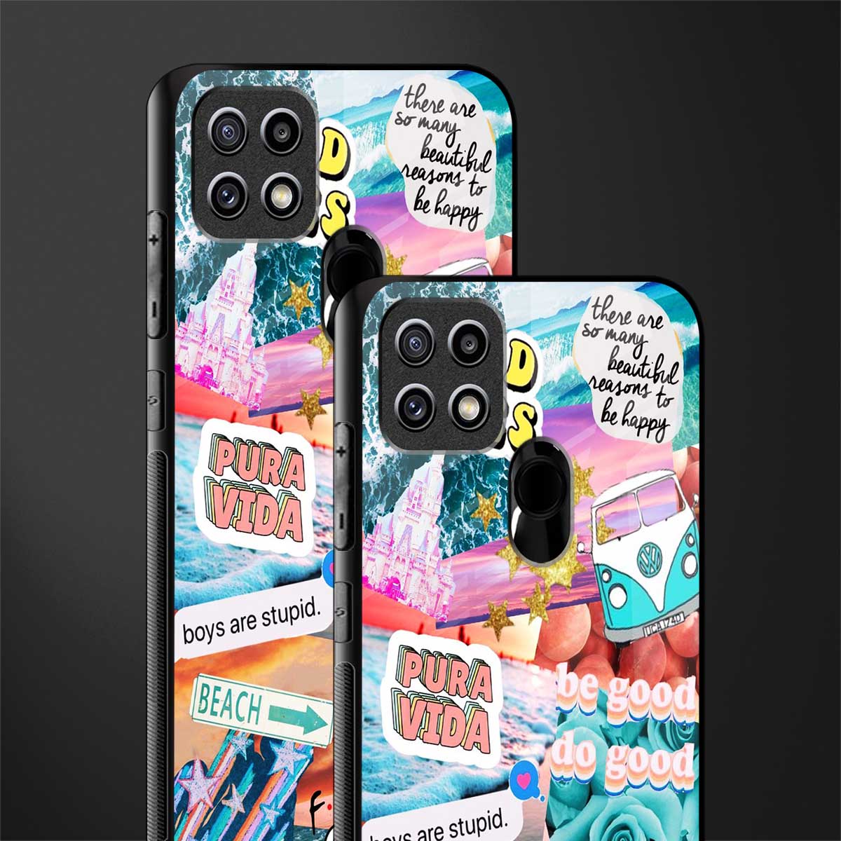 beach vibes collage glass case for oppo a15s image-2