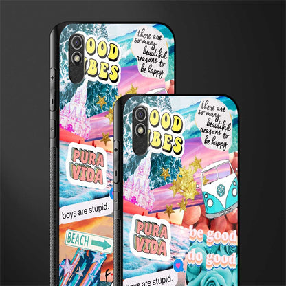 beach vibes collage glass case for redmi 9i image-2