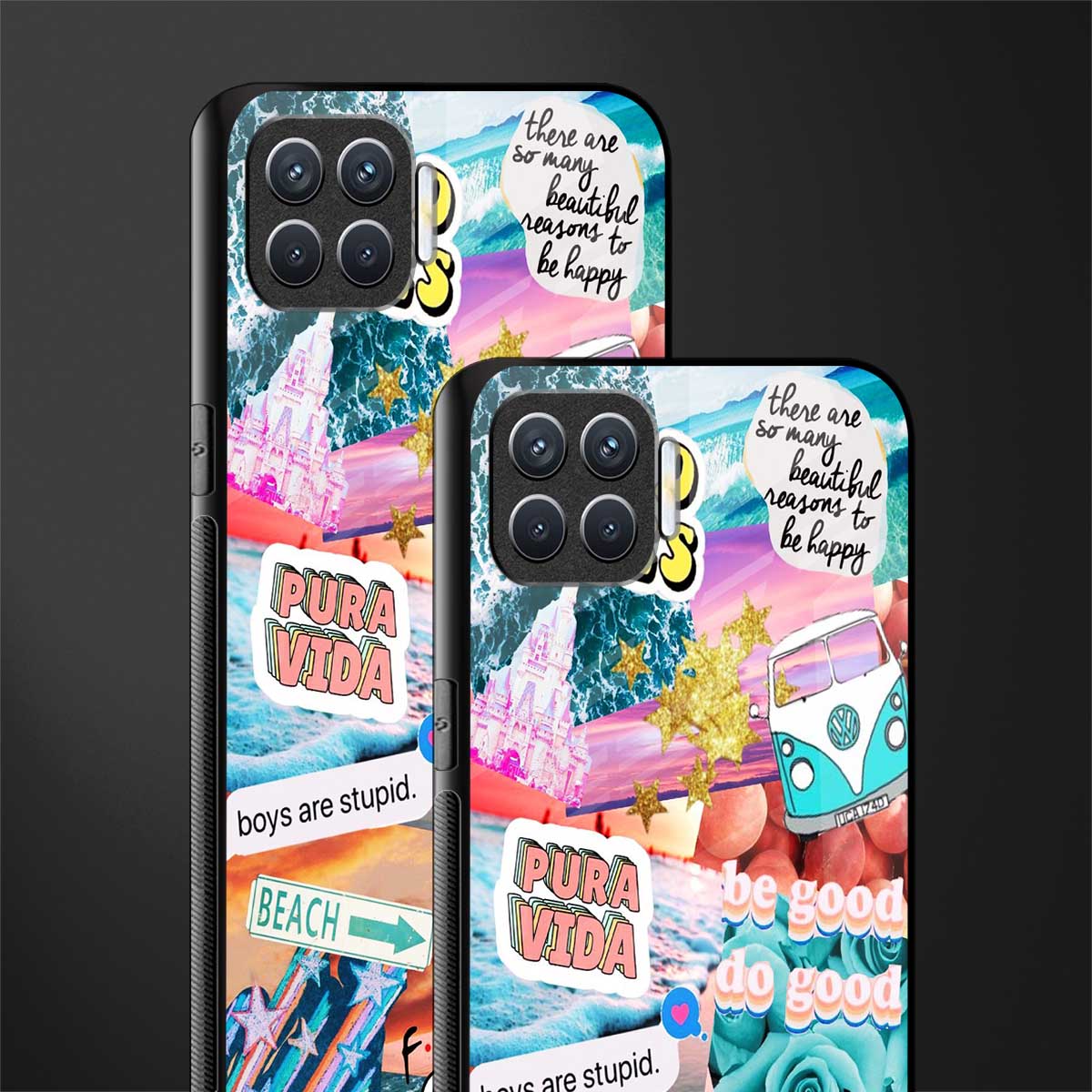 beach vibes collage glass case for oppo f17 image-2