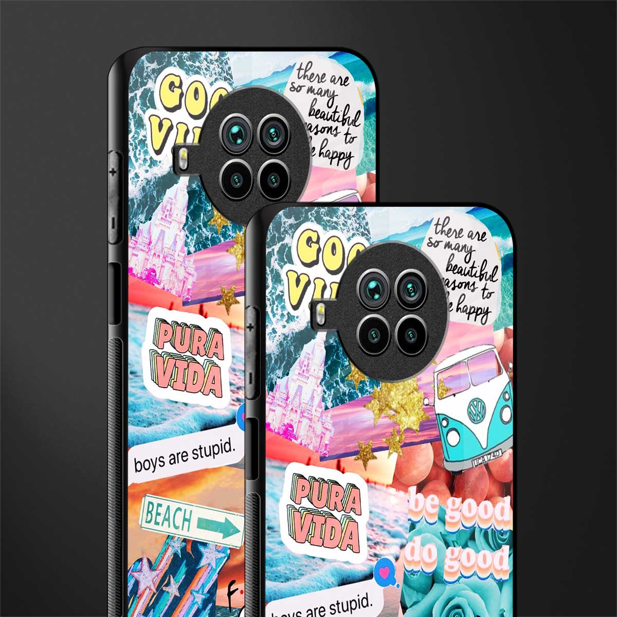 beach vibes collage glass case for mi 10i image-2
