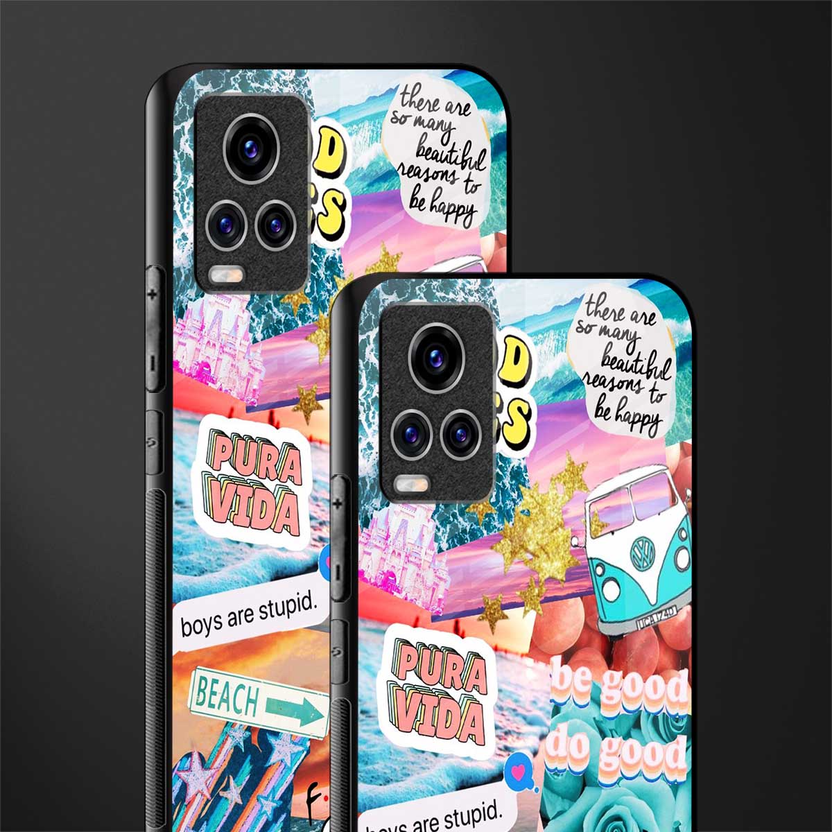 beach vibes collage glass case for vivo v20 pro image-2