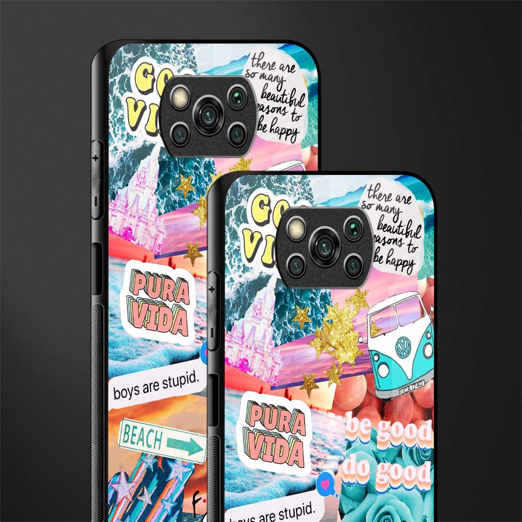 beach vibes collage glass case for poco x3 image-2