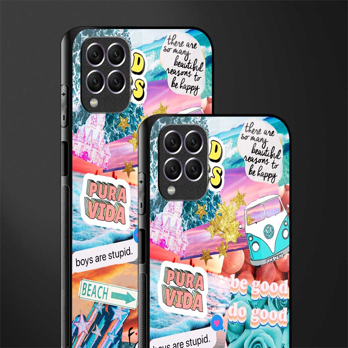 beach vibes collage glass case for samsung galaxy f62 image-2