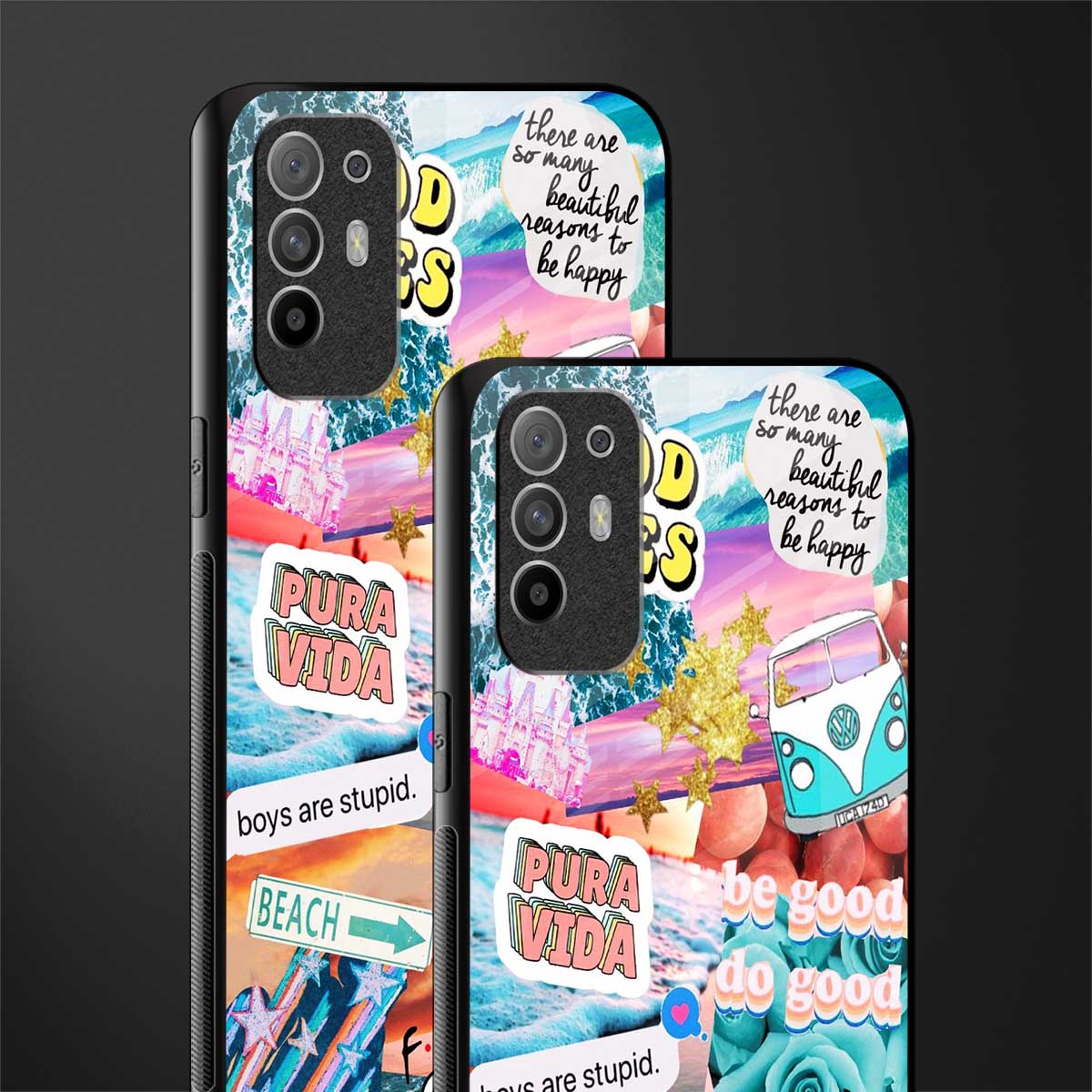 beach vibes collage glass case for oppo f19 pro plus image-2