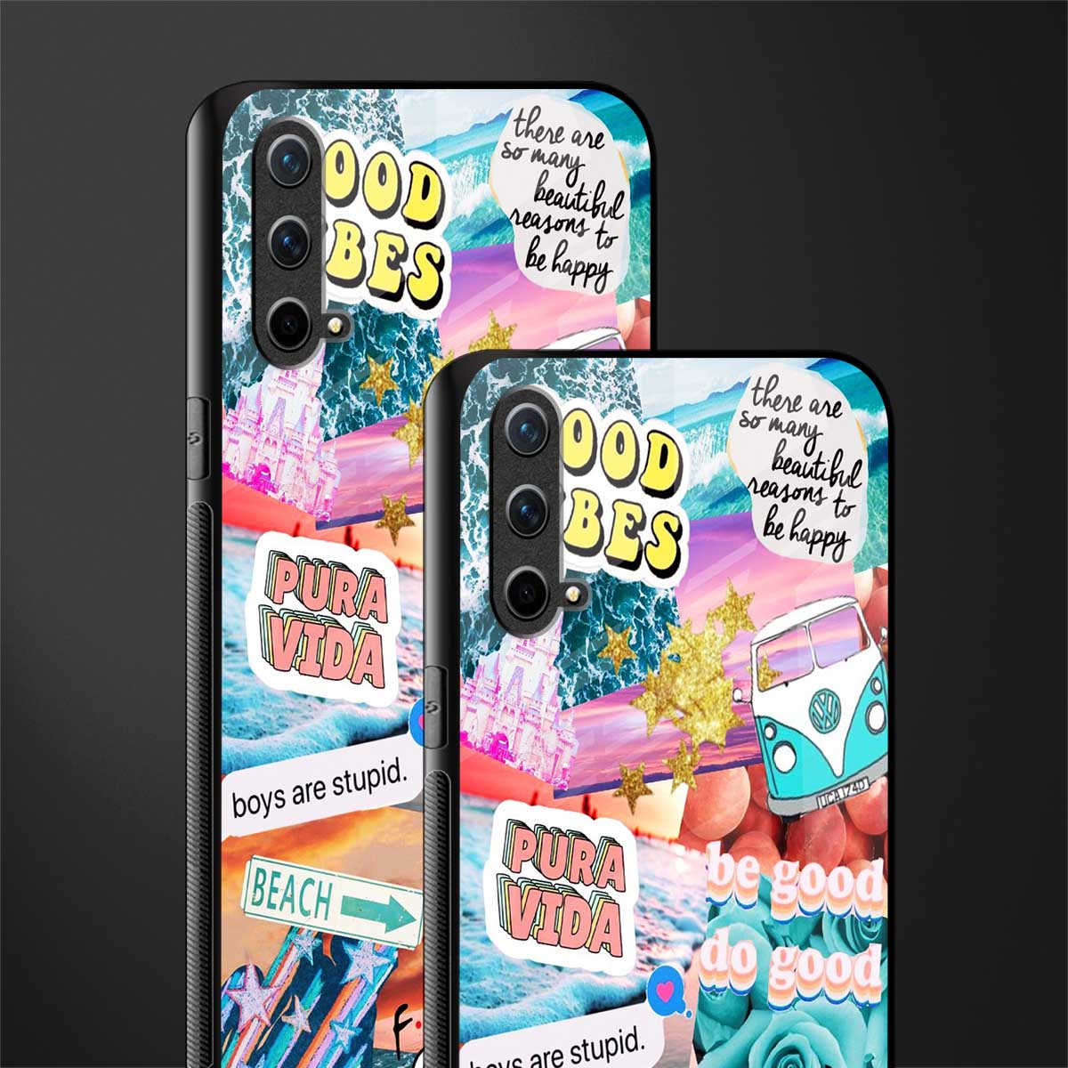 beach vibes collage glass case for oneplus nord ce 5g image-2