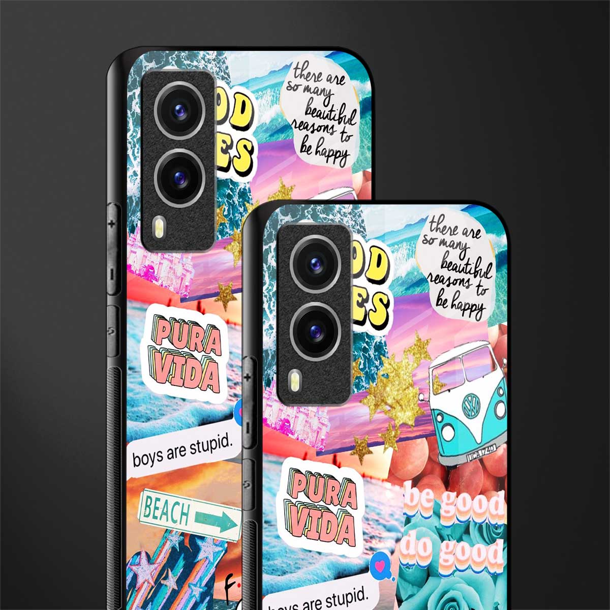 beach vibes collage glass case for vivo v21e 5g image-2