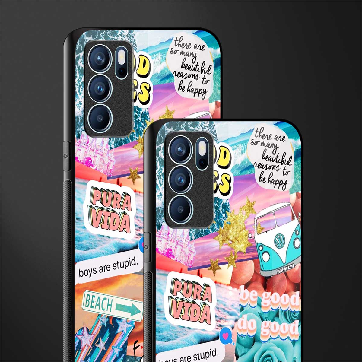 beach vibes collage glass case for oppo reno6 pro 5g image-2