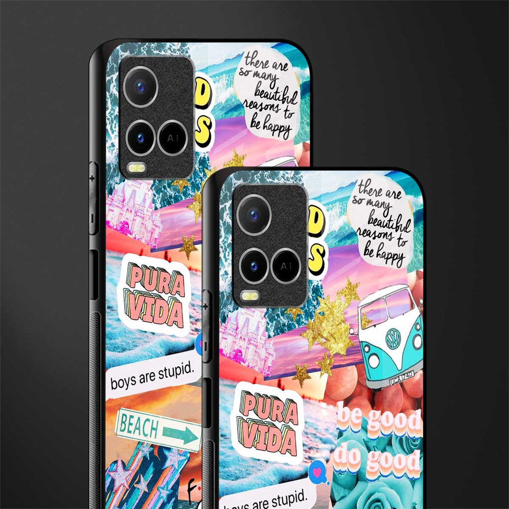 beach vibes collage glass case for vivo y21s image-2