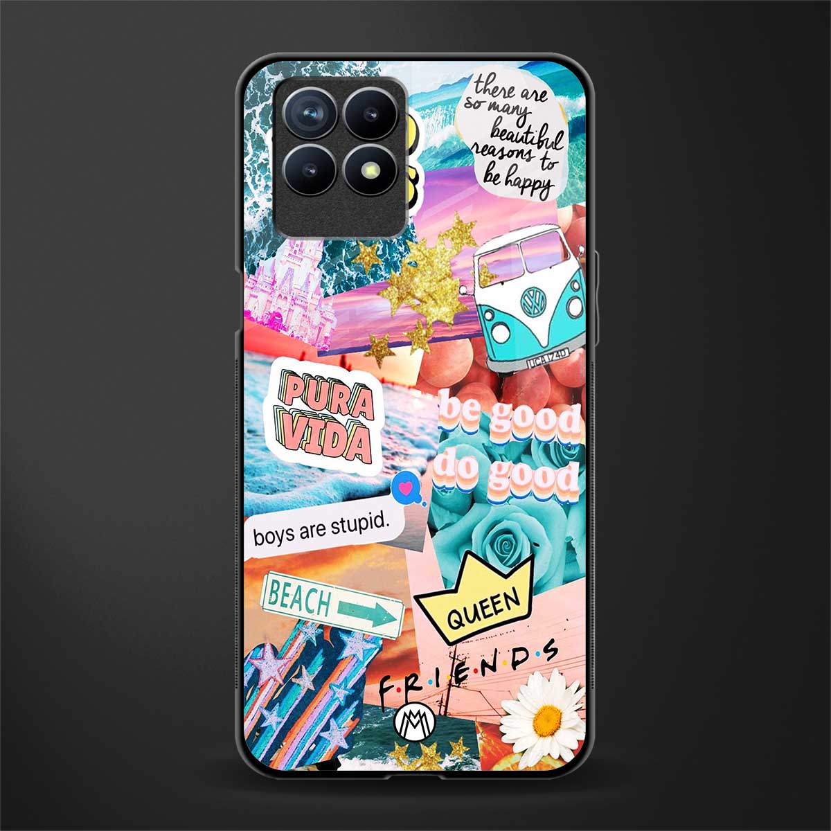 beach vibes collage glass case for realme 8i image