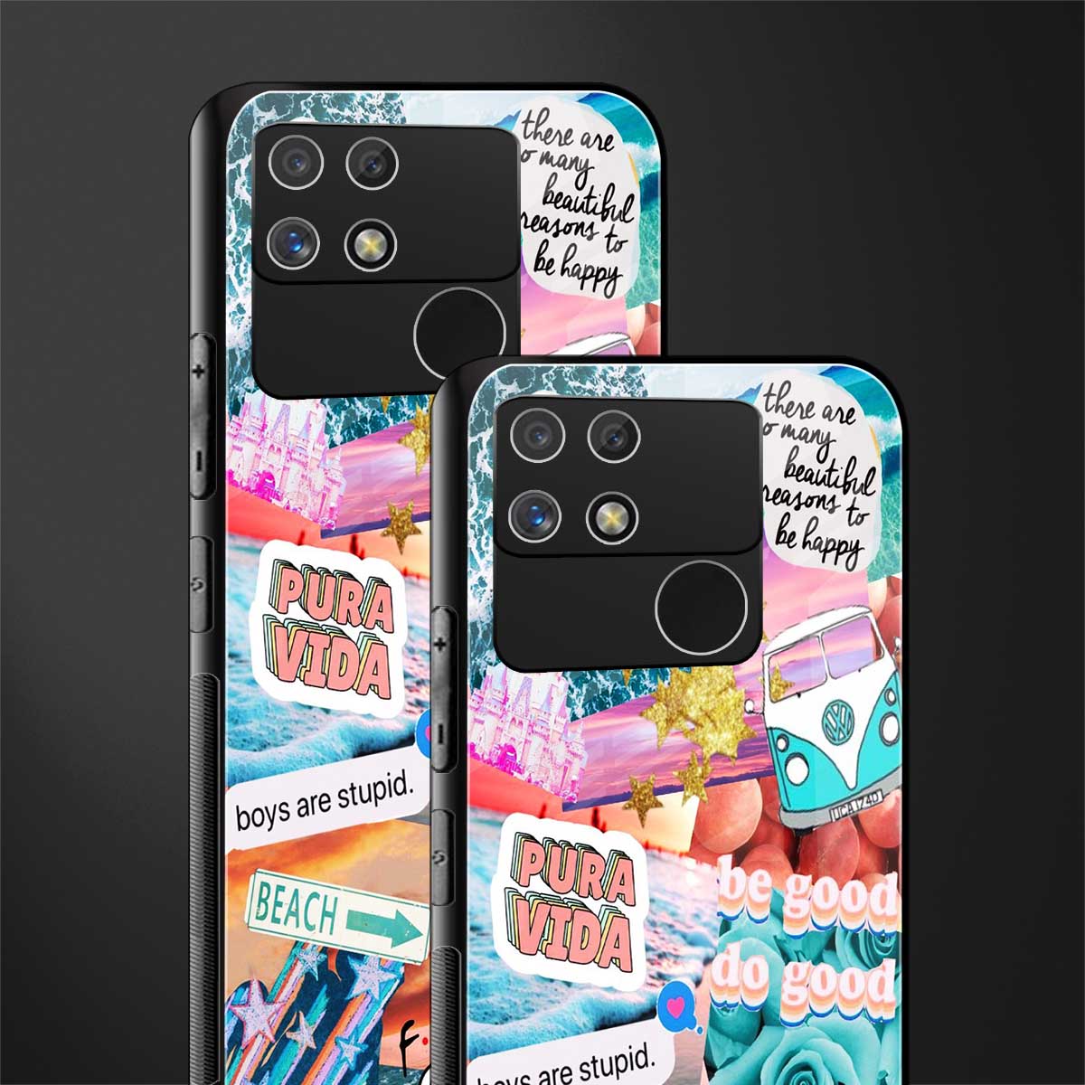 beach vibes collage back phone cover | glass case for realme narzo 50a