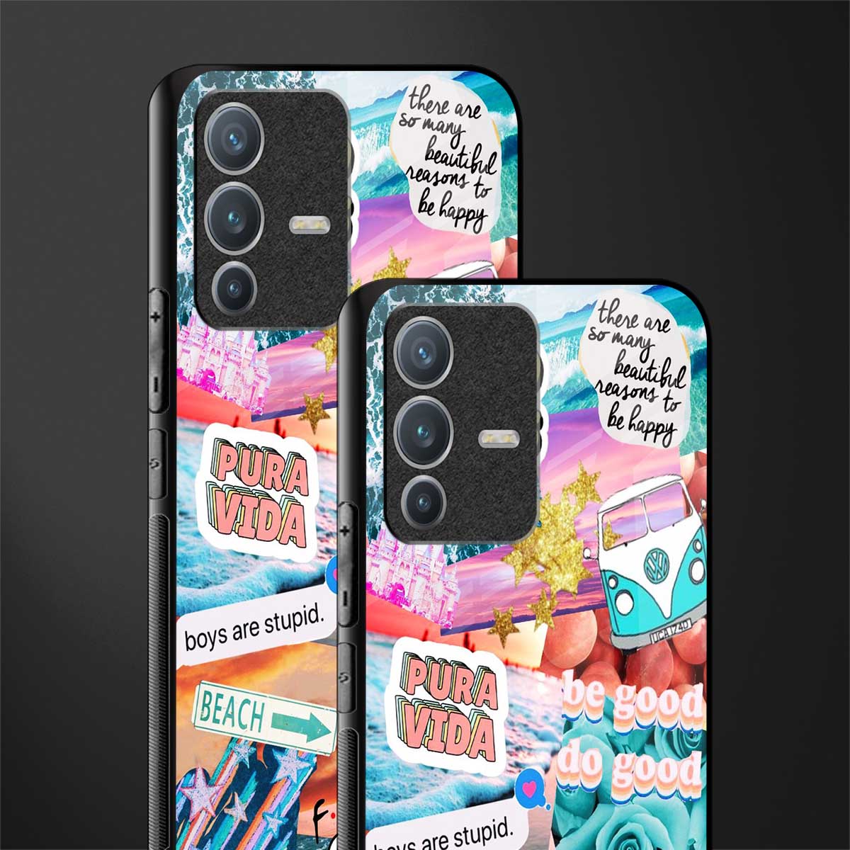 beach vibes collage glass case for vivo v23 pro 5g image-2