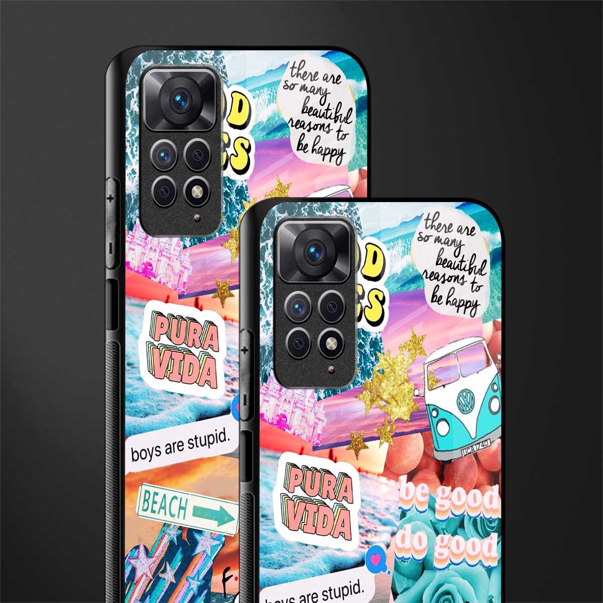 beach vibes collage back phone cover | glass case for redmi note 11 pro plus 4g/5g