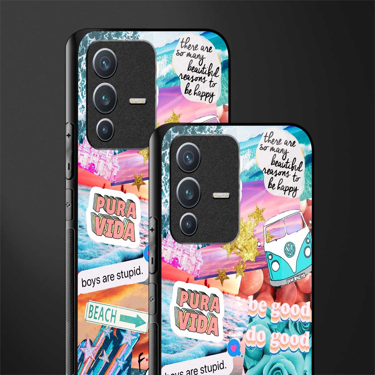 beach vibes collage glass case for vivo v23 5g image-2