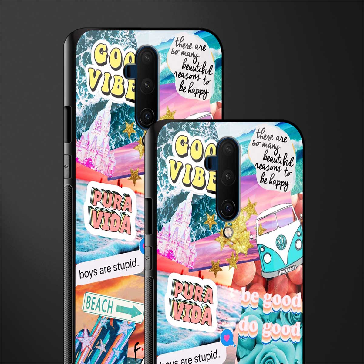 beach vibes collage glass case for oneplus 7t pro image-2
