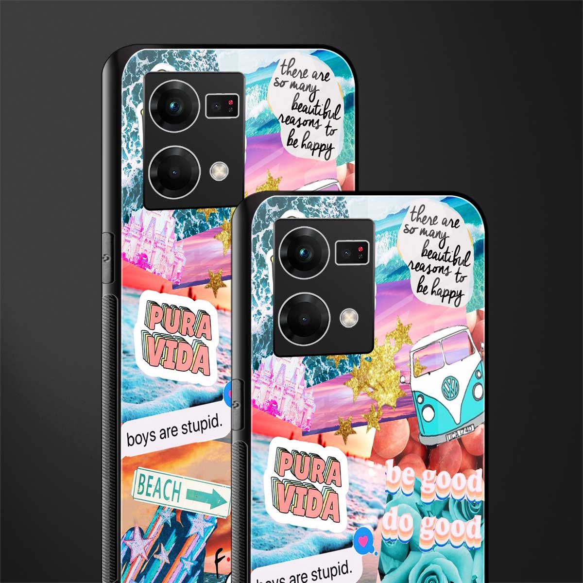 beach vibes collage back phone cover | glass case for oppo f21 pro 4g