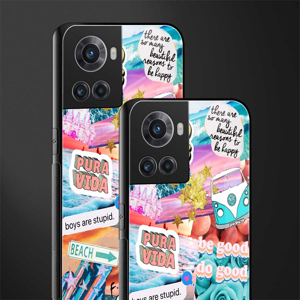 beach vibes collage back phone cover | glass case for oneplus 10r 5g