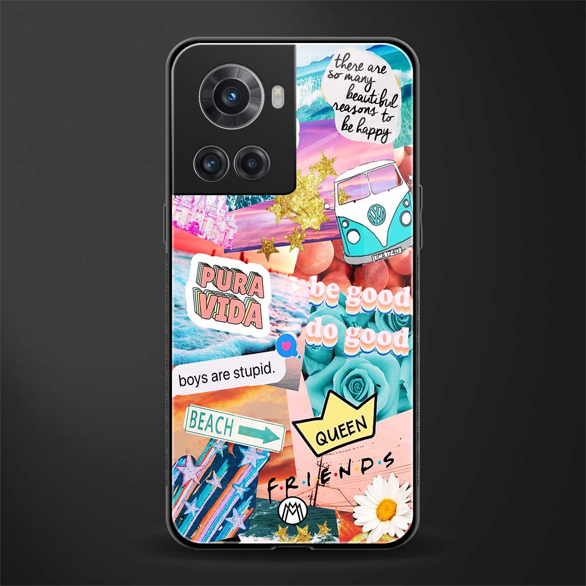beach vibes collage back phone cover | glass case for oneplus 10r 5g