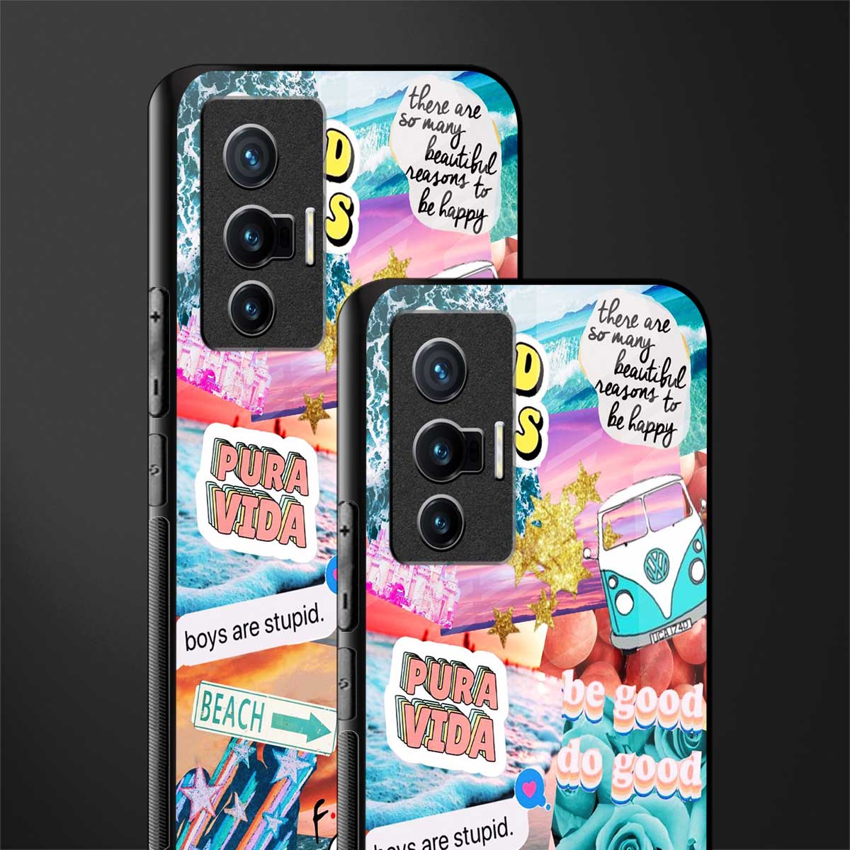 beach vibes collage glass case for vivo x70 image-2