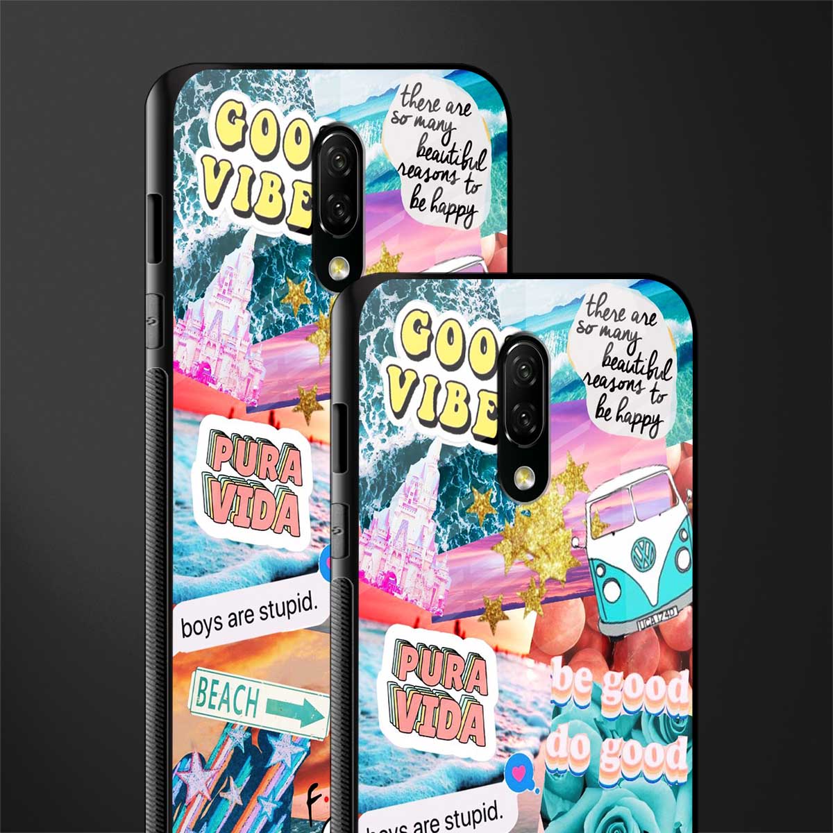 beach vibes collage glass case for oneplus 7 image-2