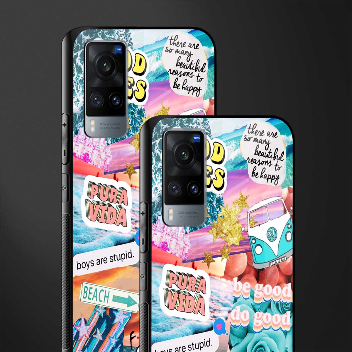 beach vibes collage glass case for vivo x60 image-2