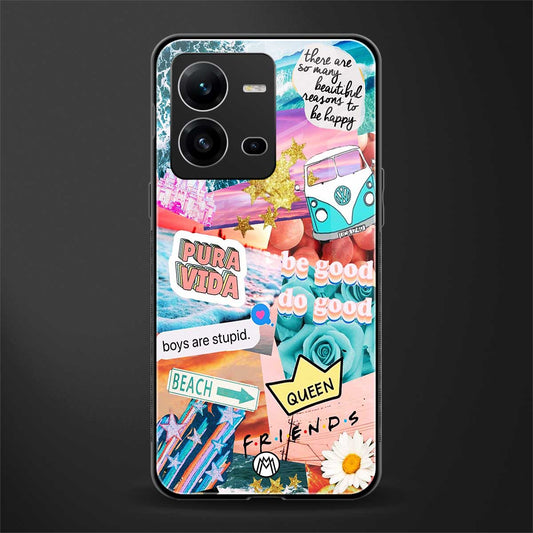 beach vibes collage back phone cover | glass case for vivo v25-5g