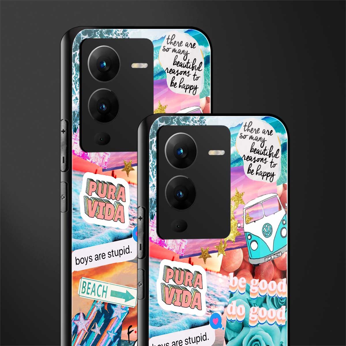 beach vibes collage back phone cover | glass case for vivo v25 pro 5g