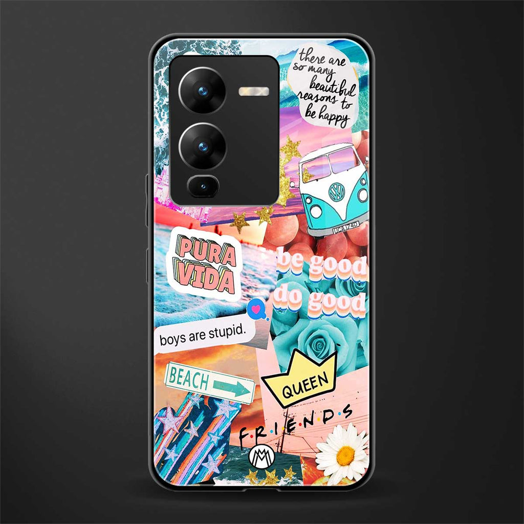 beach vibes collage back phone cover | glass case for vivo v25 pro 5g