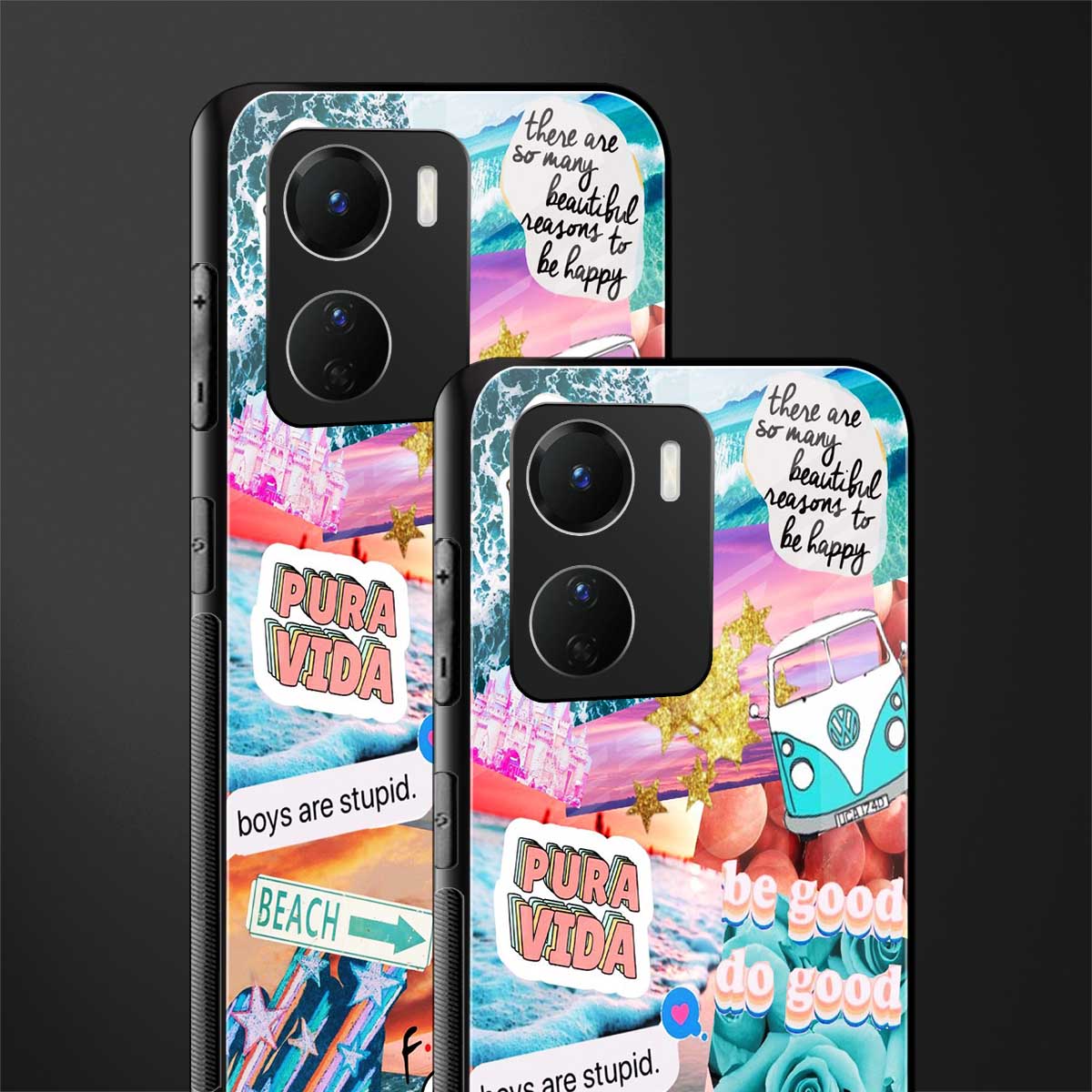 beach vibes collage back phone cover | glass case for vivo y16