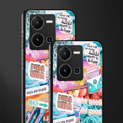 beach vibes collage back phone cover | glass case for vivo y35 4g