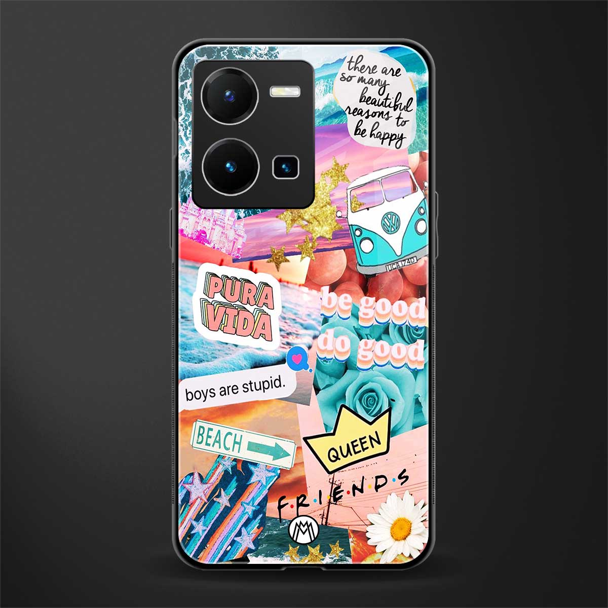 beach vibes collage back phone cover | glass case for vivo y35 4g