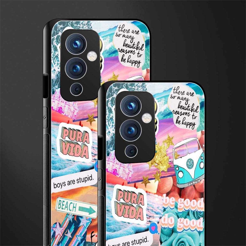 beach vibes collage back phone cover | glass case for oneplus 9
