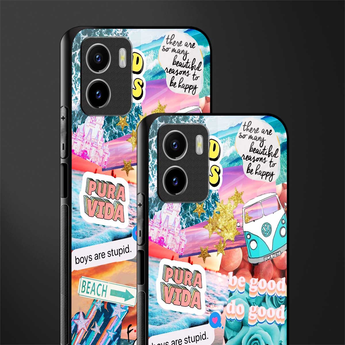 beach vibes collage back phone cover | glass case for vivo y72
