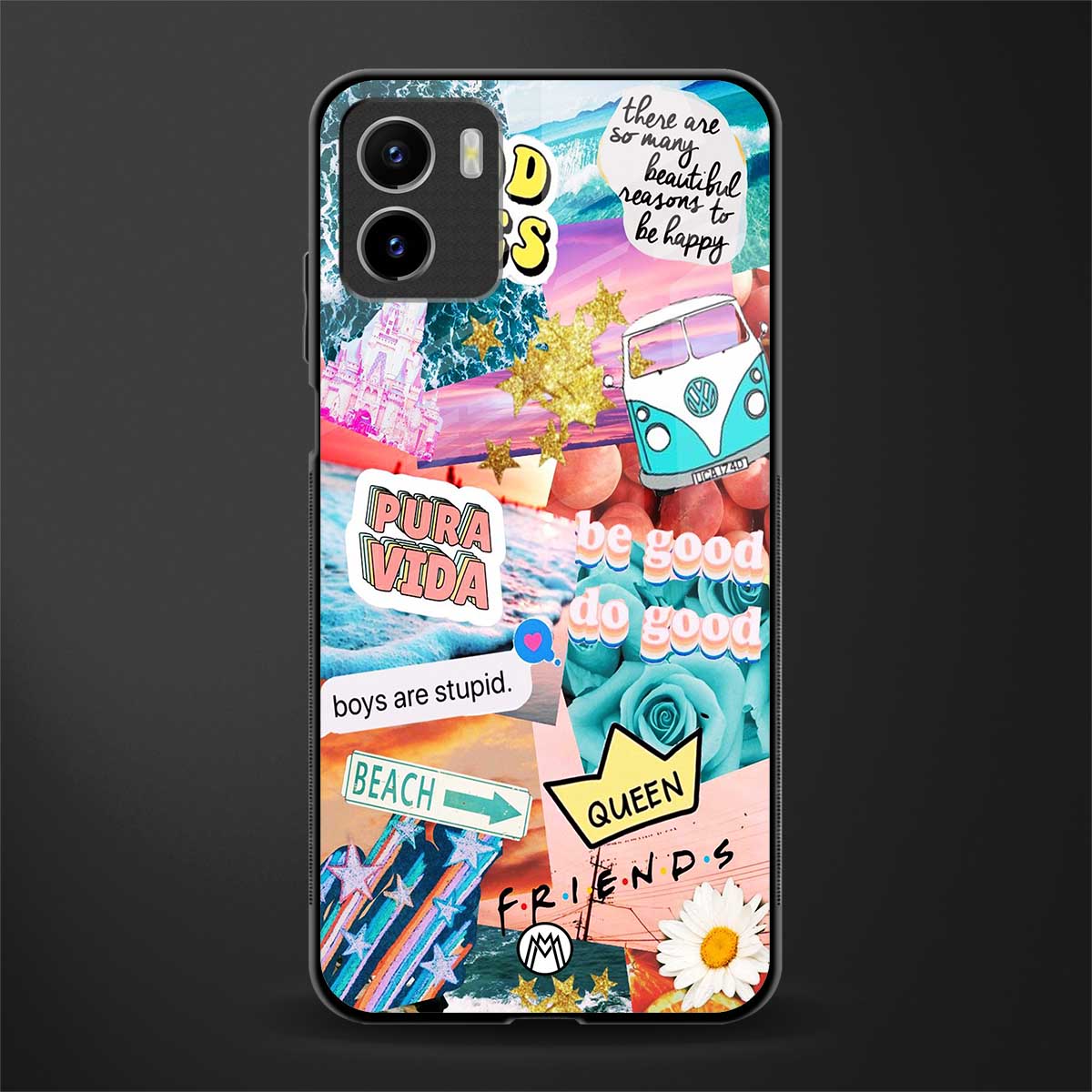beach vibes collage back phone cover | glass case for vivo y72