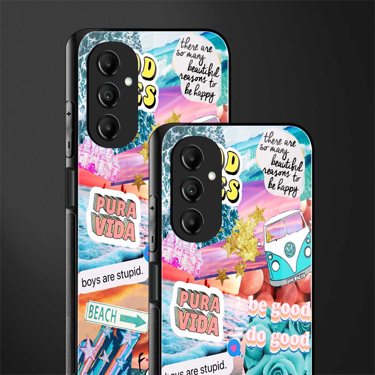 beach vibes collage back phone cover | glass case for samsung galaxy a14 5g