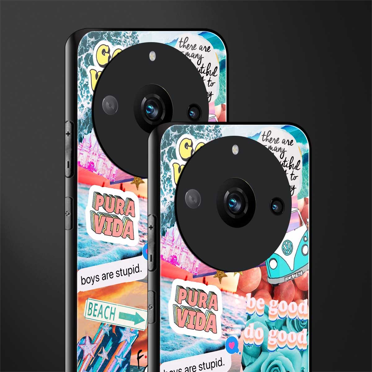 beach vibes collage back phone cover | glass case for realme 11 pro 5g