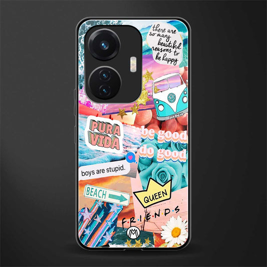 beach vibes collage back phone cover | glass case for vivo t1 44w 4g