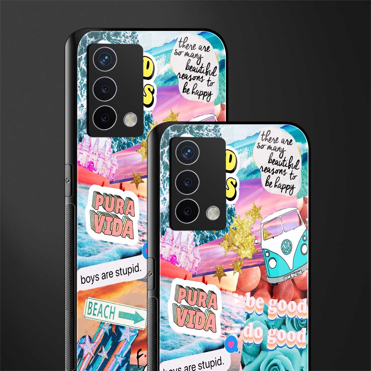 beach vibes collage back phone cover | glass case for oppo a74 4g