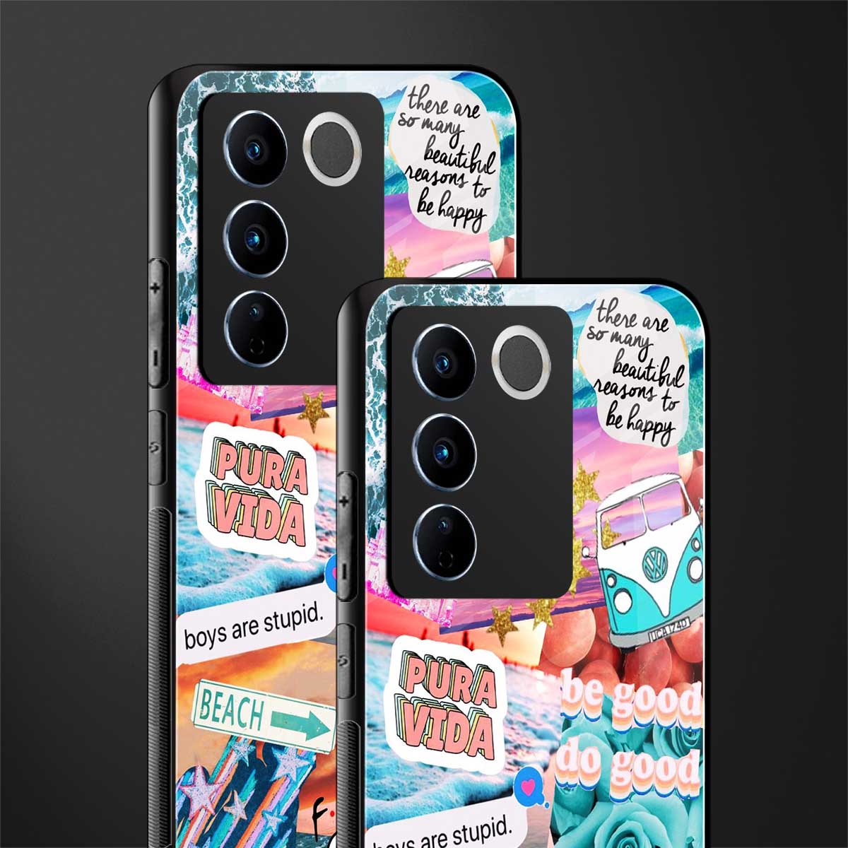 beach vibes collage back phone cover | glass case for vivo v27 pro 5g