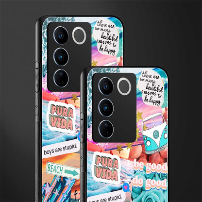 beach vibes collage back phone cover | glass case for vivo v27 pro 5g