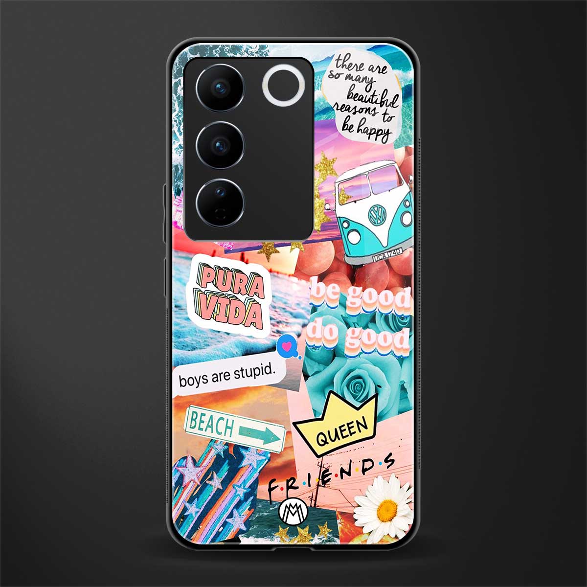 beach vibes collage back phone cover | glass case for vivo v27 pro 5g