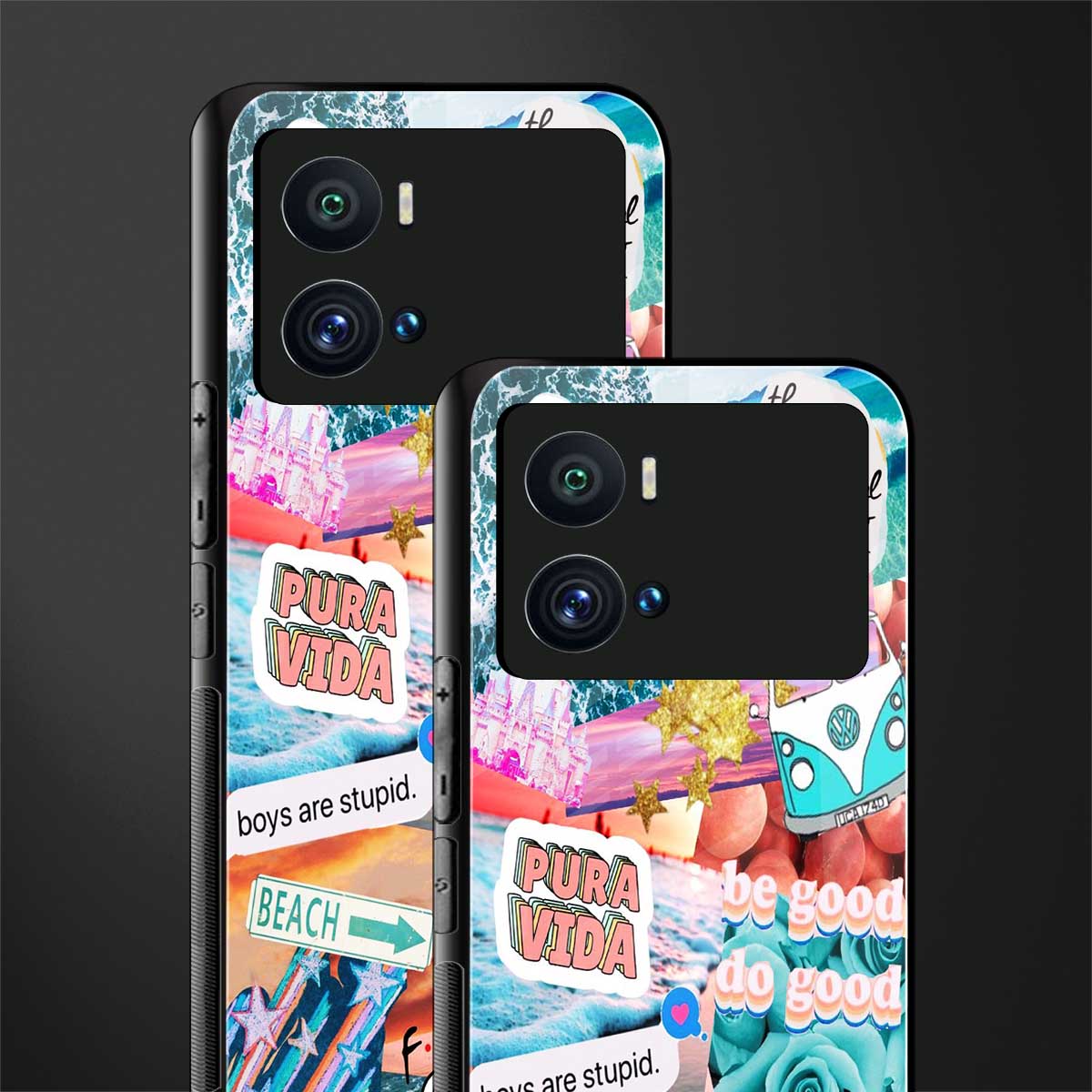 beach vibes collage back phone cover | glass case for iQOO 9 Pro