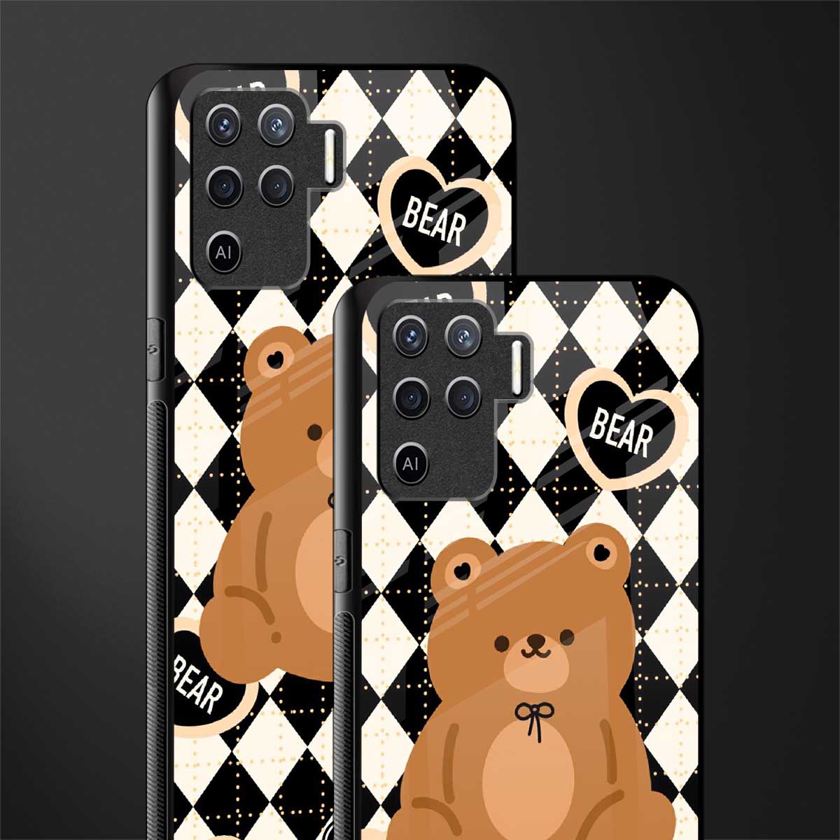 bear uniform pattern glass case for oppo f19 pro image-2