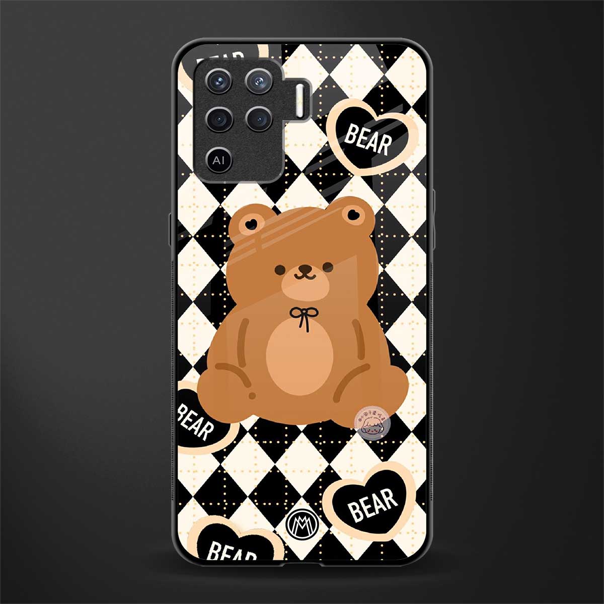 bear uniform pattern glass case for oppo f19 pro image