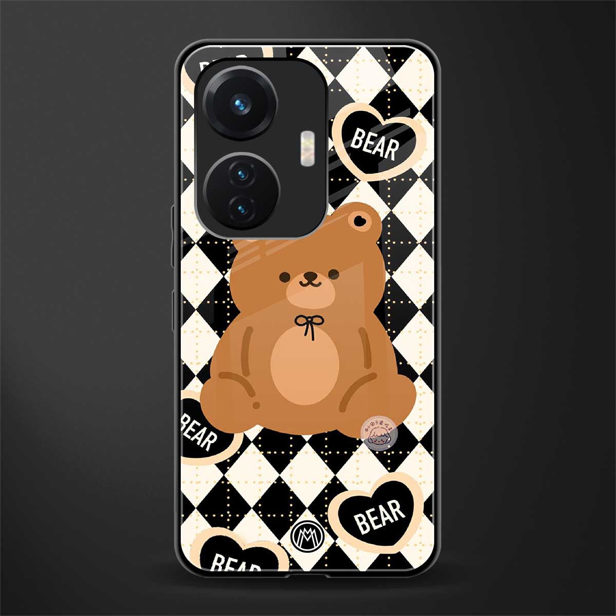 bear uniform pattern back phone cover | glass case for vivo t1 44w 4g