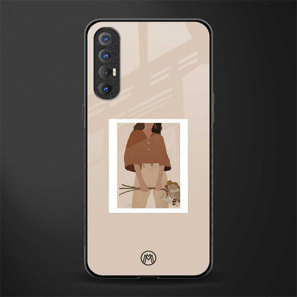 beige brown young lady art glass case for oppo reno 3 pro
