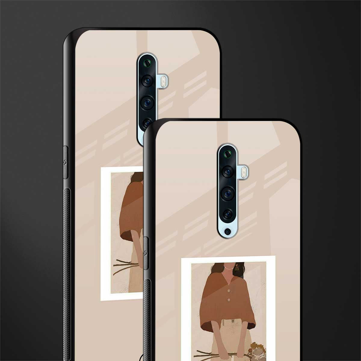 beige brown young lady art glass case for oppo reno 2f