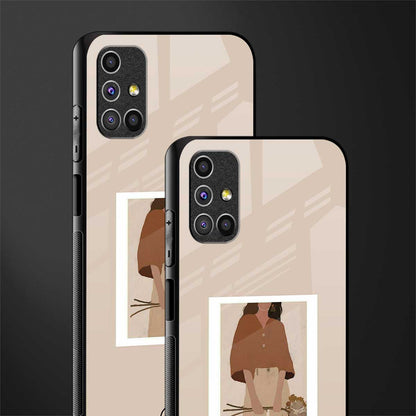 beige brown young lady art glass case for samsung galaxy m51