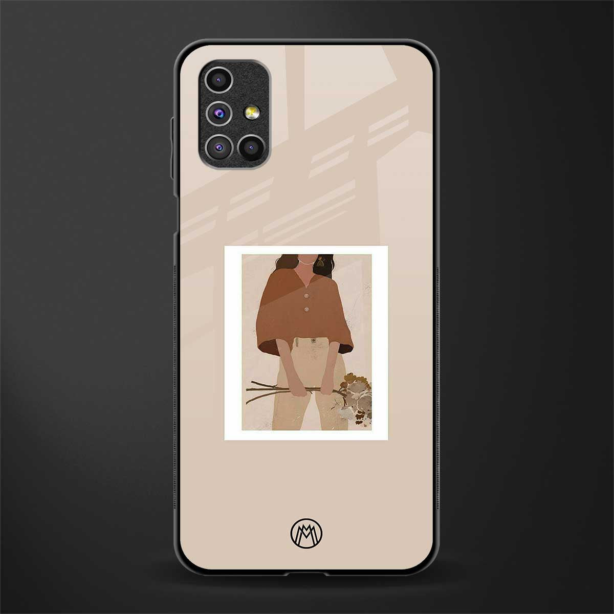 beige brown young lady art glass case for samsung galaxy m31s